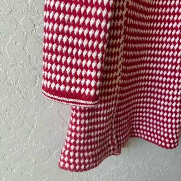 Talbots Woman Red White 100% Merino Wool Long Sleeve Cardigan Open Front Sweater - Picture 5 of 9